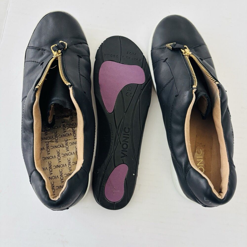 Vionic Ellis Black Leather Zip Sneakers Orthotic Comfort Shoes Womens Size 9.5 - Picture 10 of 13